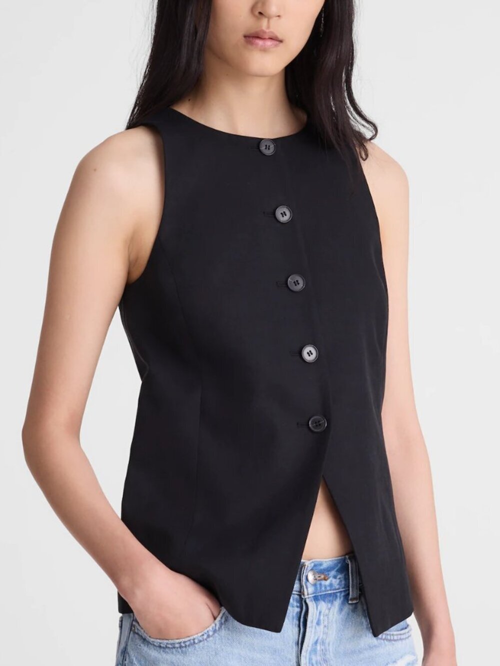 Madewell Crewneck Cutaway Vest Drapey Twill Black Size 14/XL NWT